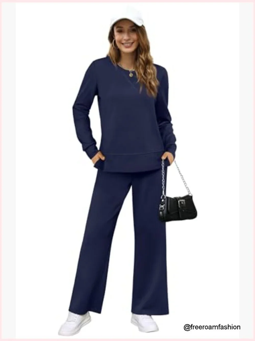 2 Piece Lounge Set Side Slit Tunic Wide Leg Sweatsuit S-3XL